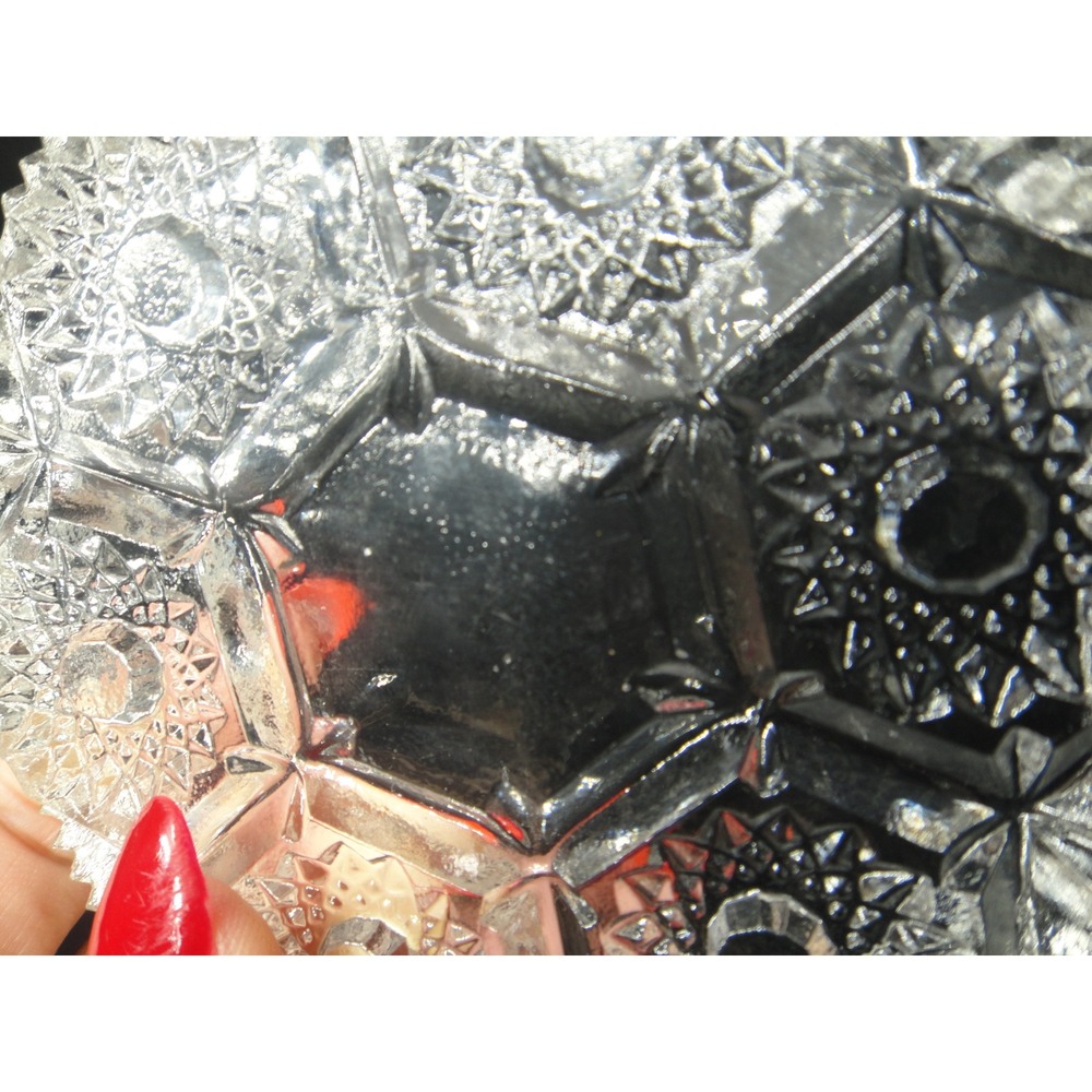 VTG Clear Pressed Glass Coasters Ashtray Set of 4 Starburst Sawtooth Edge 4.25" - Picture 6 of 6
